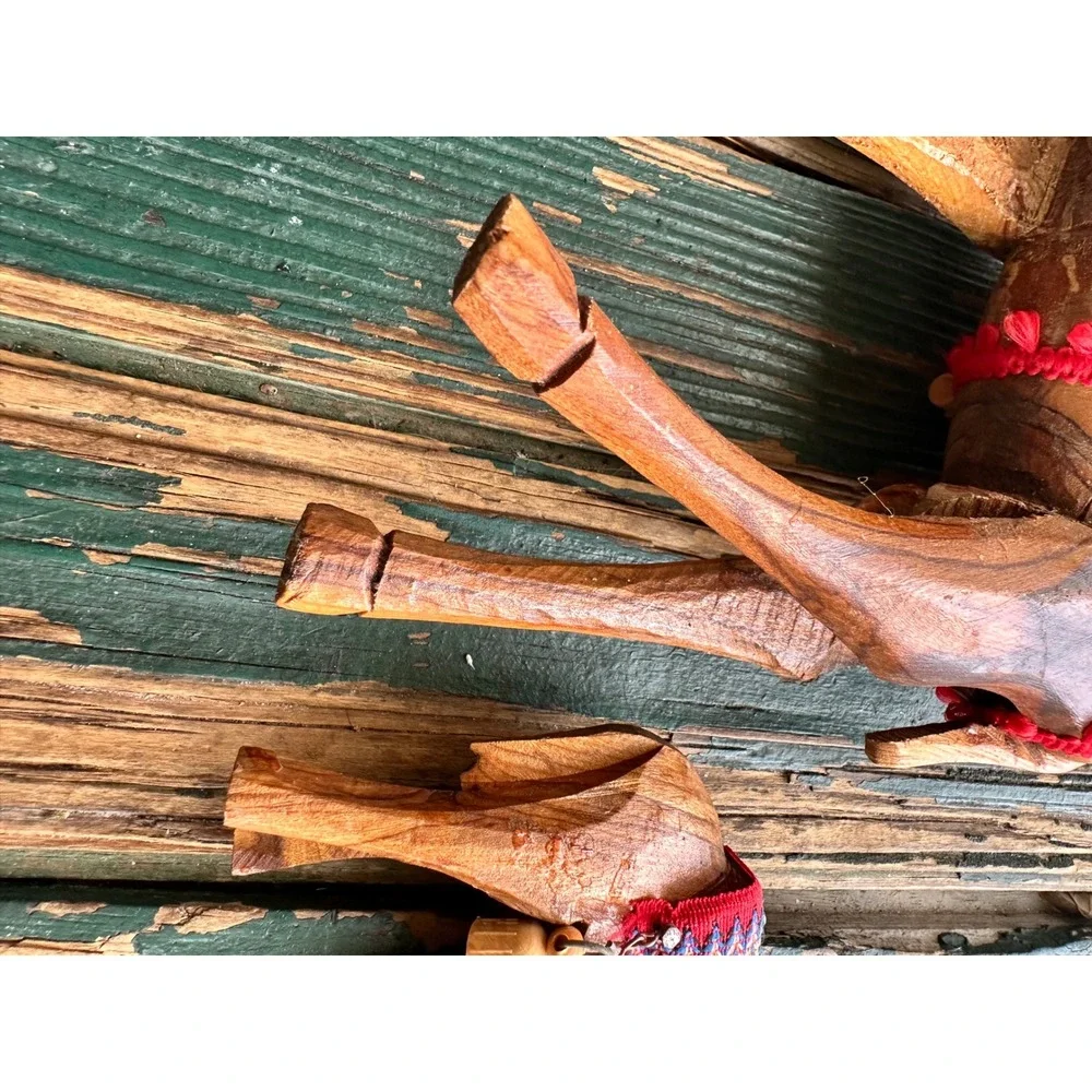 Vintage Hand Carved Olive Wood Camel Set‎ Figurines Middle Eastern Folk Art 2pc